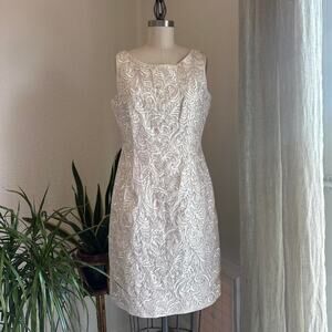 Carmen Marc Valvo Women 10 Dress Gold Cream Brocade Embroidered Cocktail Bridal